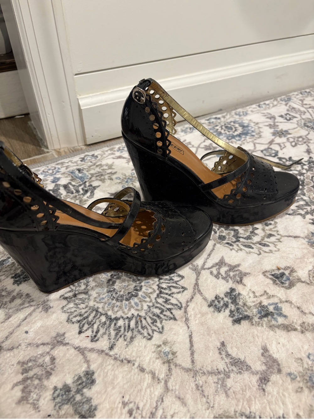 Oh Deer! Black Patent Wedge Mary Jane Sandals